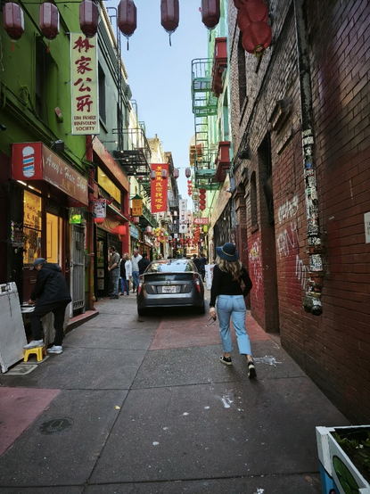 A narrow alley in San Francisco's Chinatown. 