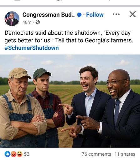 Fake photo created with AI shows charges Democratic senators laughing at White farmers.